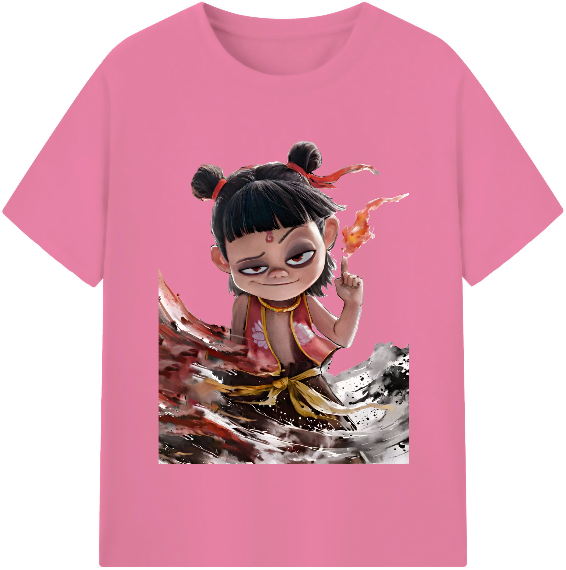 （画像用） Ne Zha 2 ナタ 魔童の大暴れ 綿100％半袖Tシャツ（フロントプリント）